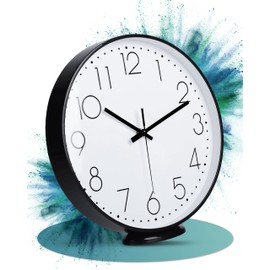 LATENO - Wall Clock for Standing or Hanging - Black 20 cm - Silent - Classic and Modern - Quartz Movement - Wall Clock without Ticking Noises - Modern Wall Clock