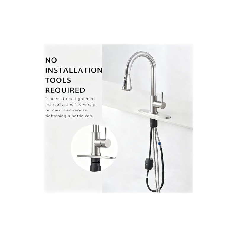 HOTIS Kitchen Faucet with Pull Down Sprayer, Brushed Nickel Stainless