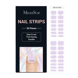 MelodySusie 30PCS Semi Cured Gel Nail Strips (Creamy Purple), Works with Nail lamp, Salon Quality, Long Lasting, Easy to Apply and Remove - Includes 2 Prep Pads, Nail File and Wooden Stick