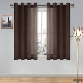 DWCN Brown Sheer Curtains Linen Look Semi Transparent Voile Grommet Curtains for Living Room Bedroom Drapes 52 x 54 inch Length, Set of 2 Panels