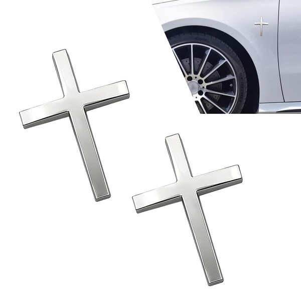 Bawkars 2 PCS Metal Jesus Christ Cross Badge Stickers, 2.44"×1.77"