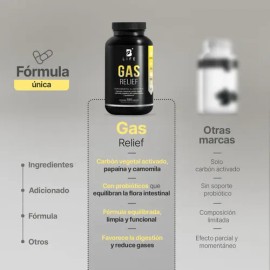 Gas Relief con 180 Cápsulas | Carbón Activado, Enzimas y Probióticos para Confort Digestivo y Ligereza Después de Comer | B Life