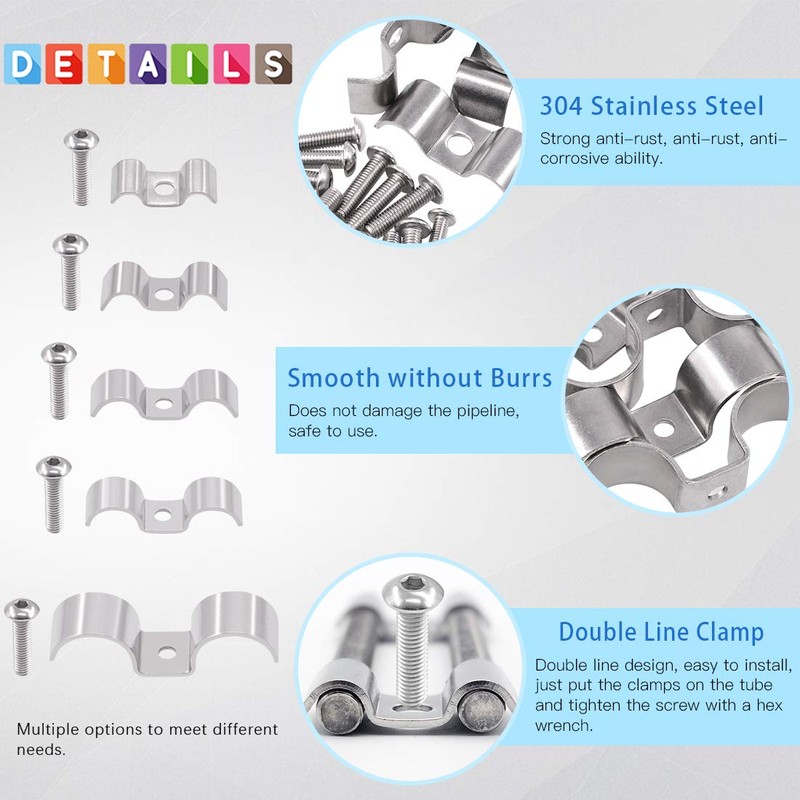 Glarks 50Pcs 5/16" 3/8" 1/2'' 5/8" 1" Stainless Steel Double