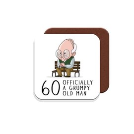 60th Birthday Gift for Grumpy Old Man - Coaster - Giftset - Made by MUGGZ in The UK