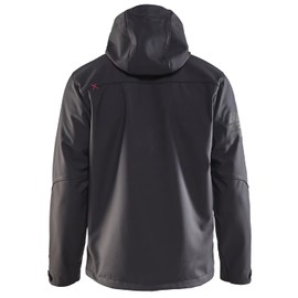 BLAKLADER Men's Pro SoftShell Workwear Jacket with Hood | 3-Layer Warm Insulated Windproof Waterproof Breathable Comfortable Reflective, Dark Gray/Red, X-Large