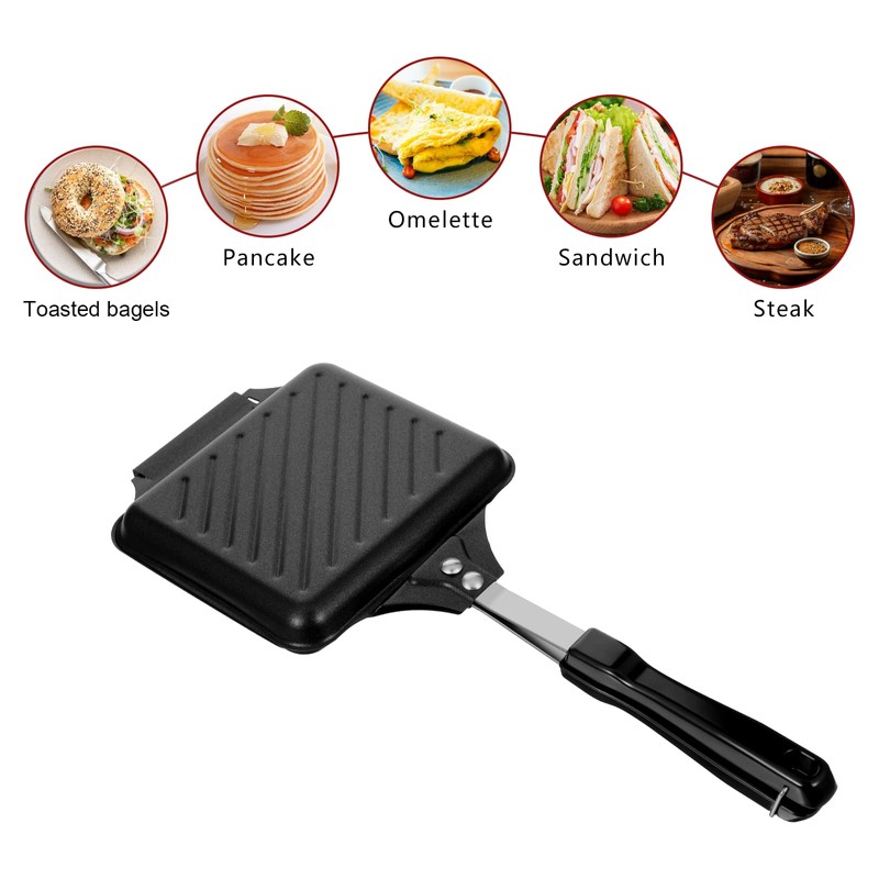 Sandwich Maker, Grilled Panini Maker Pan with Non-Stick Plates, Stovetop