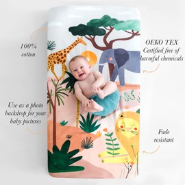 New Rookie Humans 100% Cotton Sateen Fitted Crib Sheet: in The Savanna. Safari Crib Sheet with Lion, Elephant and Giraffe. Use as a Photo Background. Standard Crib Size (52 x 28 inches)