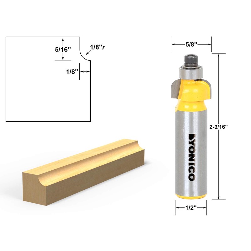 YONICO Cove Router Bits Edge Forming 1/8-Inch Radius 1/2-Inch Shank