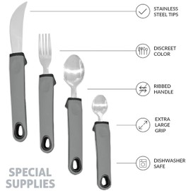 Easy Grip Cutlery Set, Cutlery for Disabled Hands, Disability Ideal Dining aid for Elderly Disabled Arthritis Parkinson's Disease Tremors Sufferers Gary (Curved)
