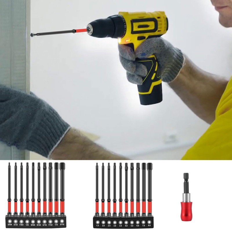 21Pcs Metric & SAE Impact Allen Wrench Drill Bit Set,