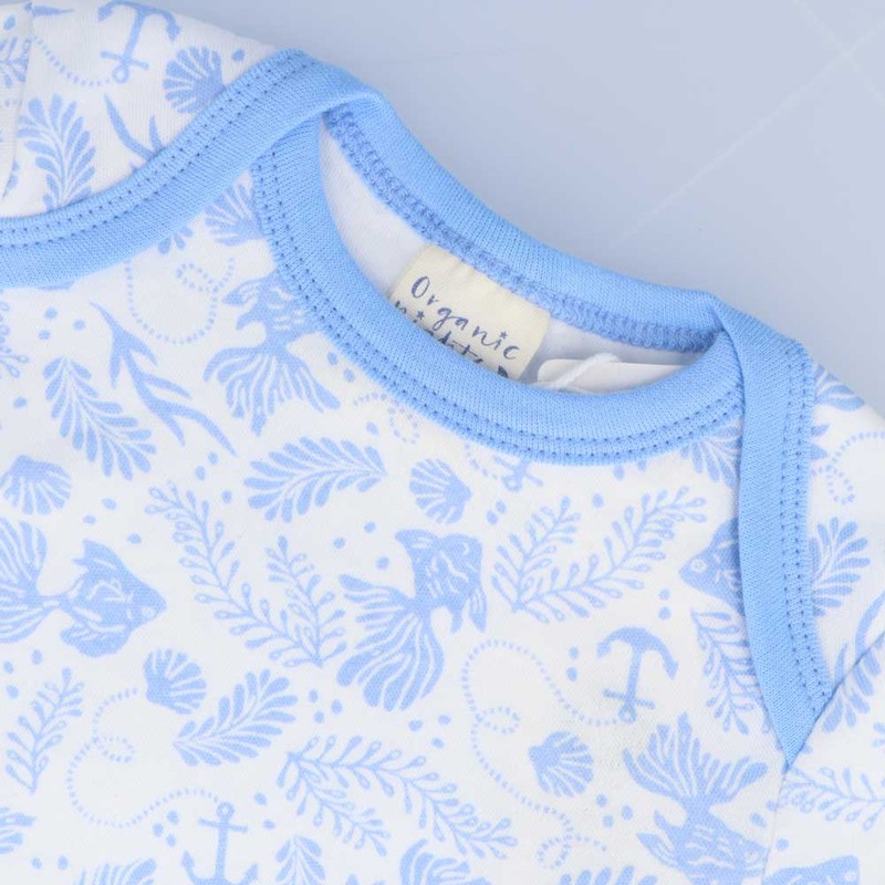 Organic Cotton Summer Baby Onesie - Underwater World Blue, 3-6