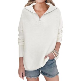 ANRABESS Womens Oversized Half Zip Sweater Pullover Casual Long Sleeve 1/4 Quarter Zip Tunic Baggy Slouchy Trendy Fall Outfits Teen Girls White 2023 Fashion Winter Clothing Tops 802mibai-M