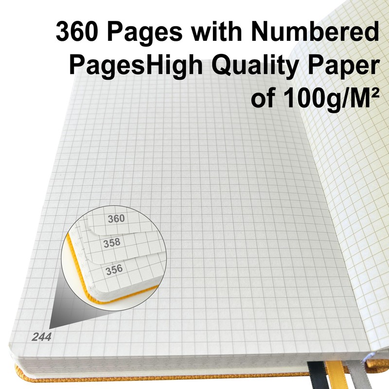 Mlife A5 Graph Paper Notebook,360 Pages Thickened Squared Notebook,Premium 100g/M²