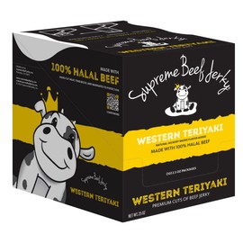 Supreme Beef Jerky, Halal Beef Jerky, Handcrafted Gourmet Meat Snacks, 10-Pack (2.5 oz bags) Western Teriyaki, Brown