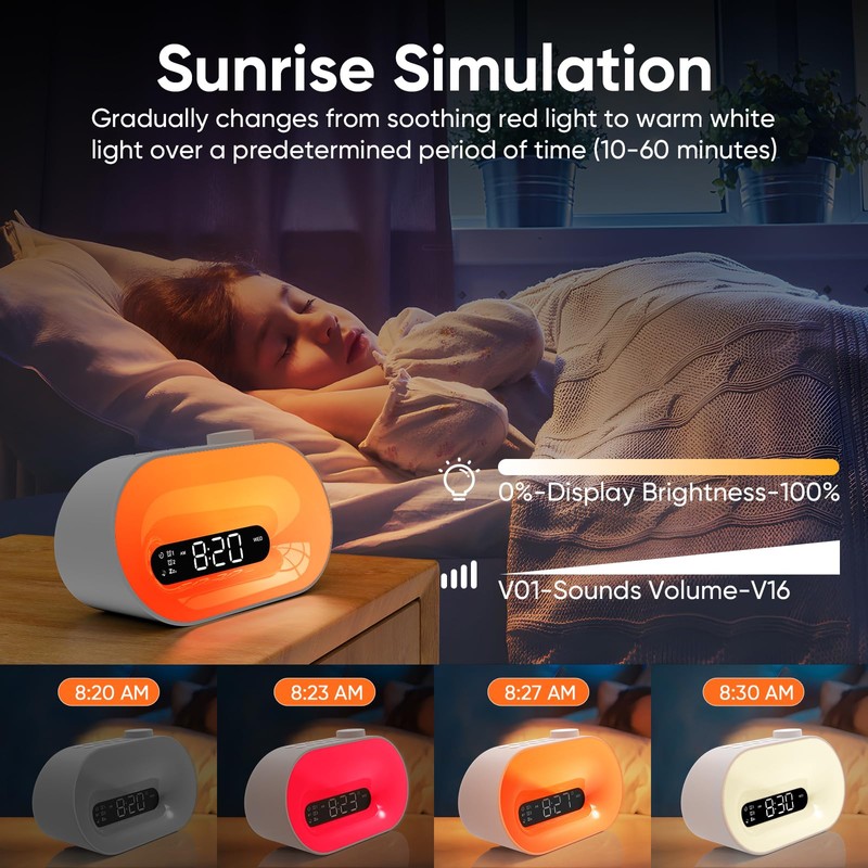 APUZOM Light Alarm Clock Sunrise Wake Up Light Bluetooth Speaker