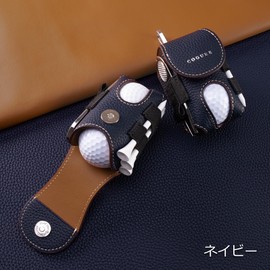 COGURE コグレ ゴルフボールケース 本革 メンズ レディース ボール2個収納 ティー収納 グリーンフォーク マーカー グローブホルダー 回転式クリップ ギフトボックス付き CopGBC-R 右腰タイプ ネイビー