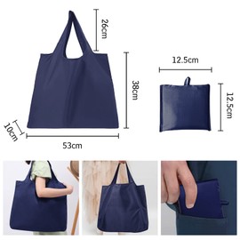 Autrucker Reusable Shopping Bag Foldable Shopping Bag Eco Waterproof Shopping Tote Bag Washable Grocery Bags for Shopping, Storage, Travel (Navy Blue)