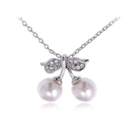 Alilang Womens Silvery Tone Faux Pearl Cherry Fruit Pendant Necklace