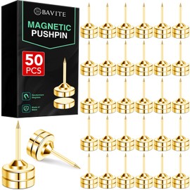 E BAVITE 50 Set Magnetic Push Pins,Flat Push Pin, Magnetic Thumb Tacks for Wall Bulletin Board Poster and Photo Hangers (Gold)