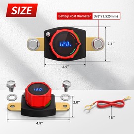 RVBOATPAT Side Post Battery Disconnect Switch 12V 300A Led Voltage Display Negative On/Off 3/8" Stud Car Battery Cut Off Switch for Auto Marine Truck Boat