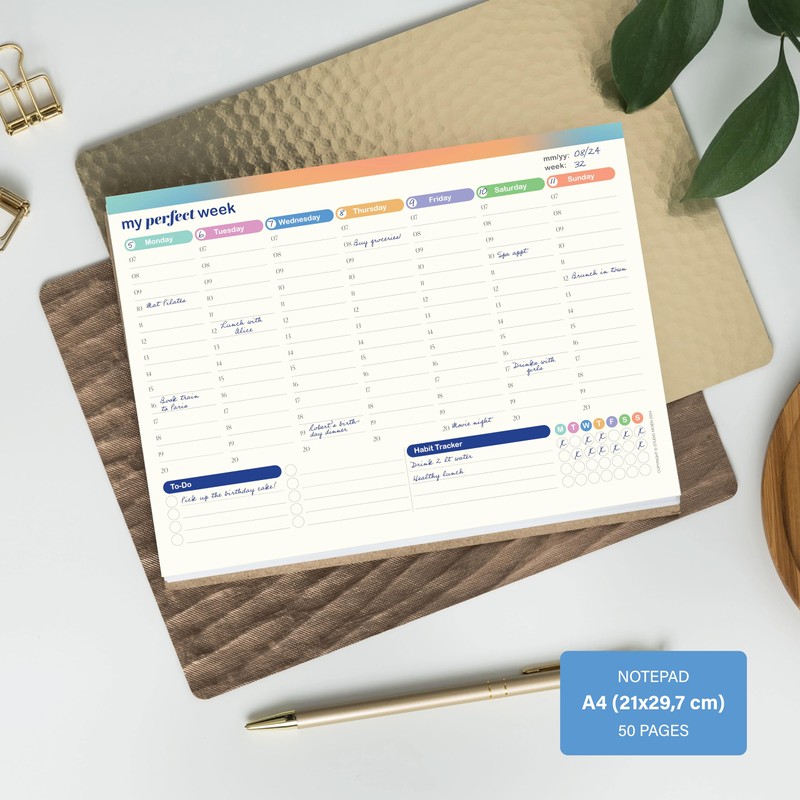 50 Sheets Weekly Planner A4 Size 29.7 x 21 cm