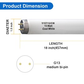 Ignixlite F15T12-CW T12 15 Watt 18 Inch Fluorescent Light Bulb,F15T12-CW 15 Watt Cool White,4100K,T12 Linear Fluorescent Lamp,Medium Bi-Pin G13 Base,850 Lumens(4Pack)