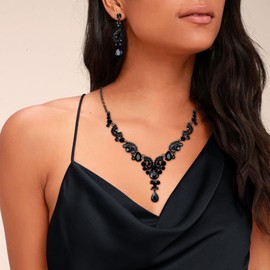 EVER FAITH Rhinestone Crystal Bridal Floral Wave Teardrop Statement Necklace Earrings Jewelry Set for Bride Bridesmaids Clear Gold-Tone