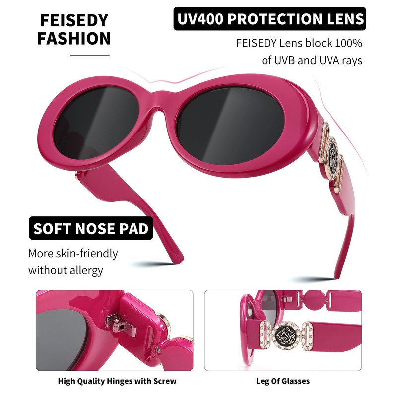 FEISEDY Retro Oval Sunglasses Women Mens 90s Vintage Small Round