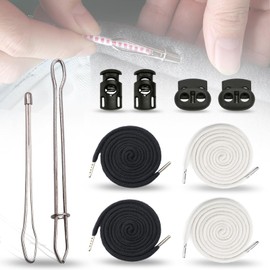 Drawstring Threader Tool Set,Inclued Metal Drawstring Threaders and Plastic Spring Cord Locks and Plastic Drawstring,Rope Threader Clips Tool Set for Pants Hoodies Sweaters Jackets Shoes (10pc)