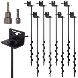 VASGOR 24” Mobile Home Anchors - Set of 8 Ground Anchor Screw in with Brackets and Adapter for Drill - Earth Anchors - Storage Shed and Swing Anchor Kits