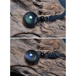 Thajaling 16 mm Obsidian Necklace with Adjustable Nylon Cord Stone Pearl Lucky Chain Pendant Gift Ideas for Men and Women, Obsidian, nylon, Pearl