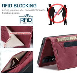 Hongxinyu HXY Wallet Case for TCL 30 XE 5G 2022,Magnetic Protect PU Leather Flip Case with Card Holders RFID Blocking Kickstand Shockproof Protection Case for TCL 30 XE 5G 2022 (Red)