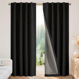 Joydeco Linen Blackout Curtains for Bedroom - 100% Light Blocking 1 Panels, Black Drapes 100" W x 90" L, Thermal Insulated Room Darkening Curtains for Living Room, Rod Pocket & Back Tabs