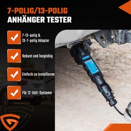 GEARMONSTER 7 Pin Trailer Tester, Trailer Tester, 7/13 Pin Trailer Tester 12 V Trailer Lighting Socket Circuits Test Device for Lorry RV Caravan Trailer Lighting Diagnosis