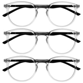 OPULIZE MET Blue Light Blocking Reading Glasses for Women Men, Slim Round Frame with Scratch Resistant and Spring Hinges, Computer Glasses with Anti-Reflective, Clear +1 (Pack of 3)