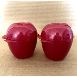 Tupperware Apple Keeper Container Fruit Snack Locker (Set of 2) Red Glitter 4941