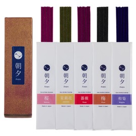 Asayu Japan Floral Incense Sticks Assortment, 5 Scents (Sakura, Jasmine, Rose, Plum, Wagiku), Made in Japan Incense Sampler Variety Pack - Flower Incense 5 scents
