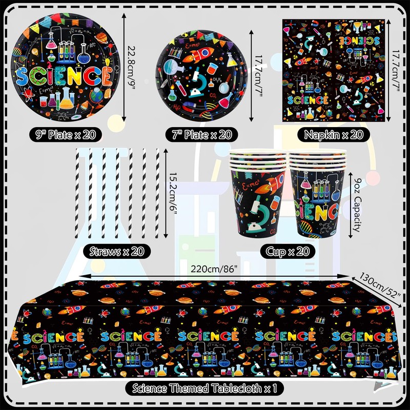 Science Party Supplies, Includes Plates, Tablecloth, Cups, Straws, for Boy