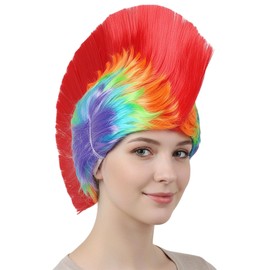Funny Wig, Cockscomb Rainbow Wigs for Costume Parties, Rock Concerts and Halloween, Vibrant Multi-Coloured Synthetic Fibre Wig