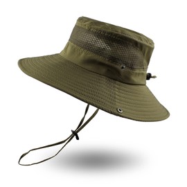 PESAAT Summer Men Fishing Hat UPF 50+ UV Protection Sun Hats for Women Outdoor Wide Brim Bucket Cap (Army Green)
