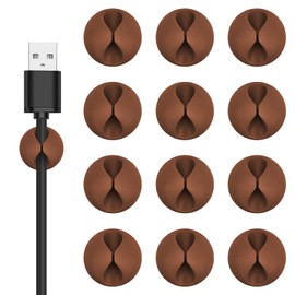 Flezoo Cord Holder Cable Clips, 12PCS Coffee Adhesive Cord Organizer Charger Holder Wire Management Keeper for Nightstand, Desk, Office or Mouse