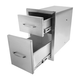 Undercat Outdoor Kitchen Drawers 13" W x 20.5" H x 21" D Flush Mount Double Handle Drawers BBQ Island Drawers Stainless Steel Pull-Out Drawers for Outdoor Kitchens, Grill Station