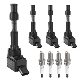 Ignition Coil Packs and Spark Plugs fit for 2.0 2.0L L4 2016 2017 2018 2019 2020 2021 Hyundai Elantra, Hyundai Sonata Veloster Kona, Kia Forte, Kia Optima, UF816 GN10877, Set of 4