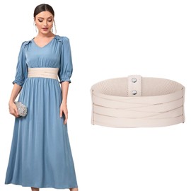 SUOSDEY Wide Leather Belt for Women, Elastic Braided Belt for Dresses, Fashionable Stretch Waist Belt, beige