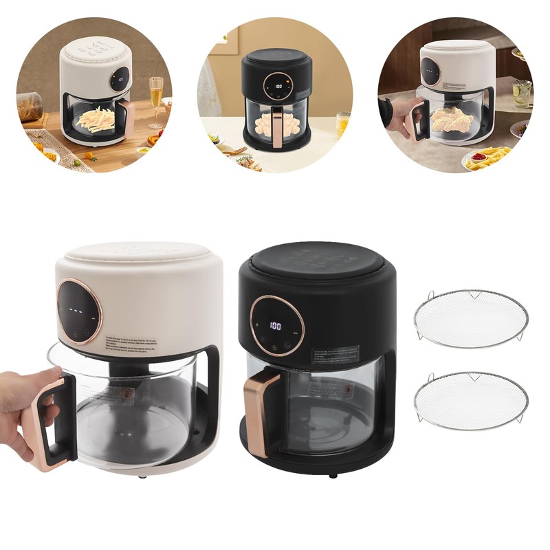 LUNUMAOS Mini Air Fryer, 3.8Qt Glass Air Fryer 360° Viewable