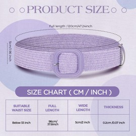 Syhood Women Straw Woven Belt Elastic Rattan Waist Raffia Stretch Braided Belt(Purple,Fit Waist Size Below 36'')