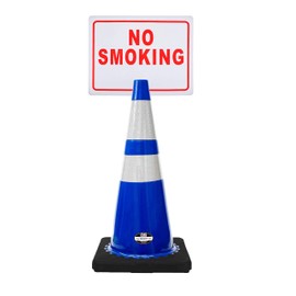 Troy Safety 28" Blue Safety Cone, Black Base with Two Reflective Tape, Plus Cone Sign 19"No Smoking", (Cone-2 ea + Cone Sign-2 ea)