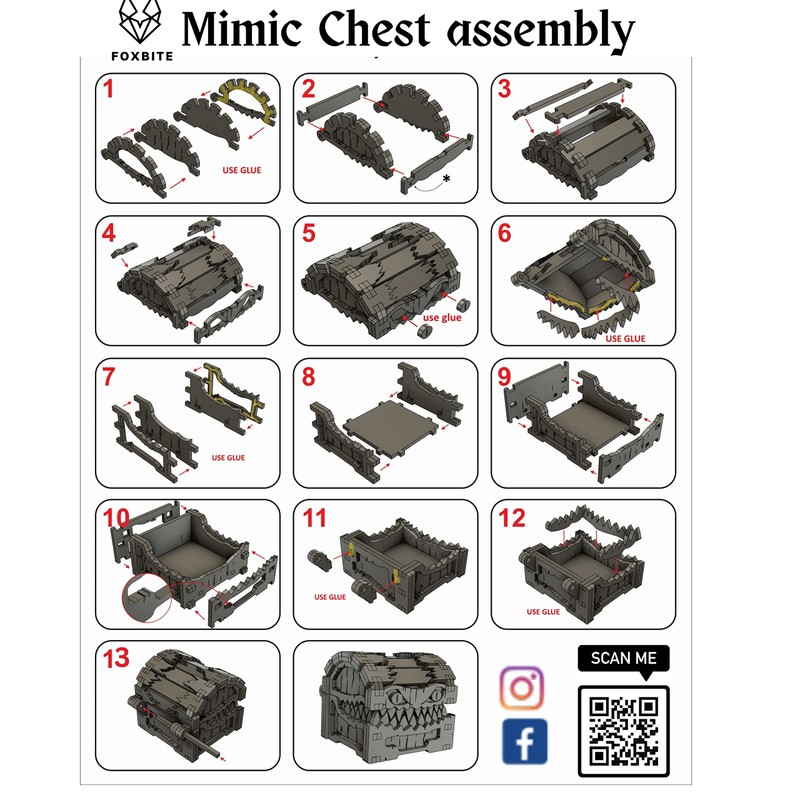 Mimic Chest for Dungeons and Dragons Tower with Tray Wood