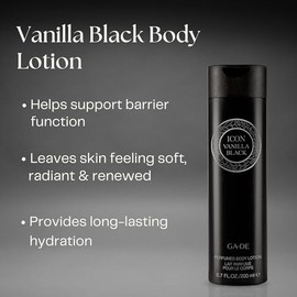 GA-DE Icon Vanilla Black Body Lotion - Calma y nutre - Vainilla, ámbar y gardenia- con manteca de karité, aceite de aguacate y vitamina E - 6.7 onzas