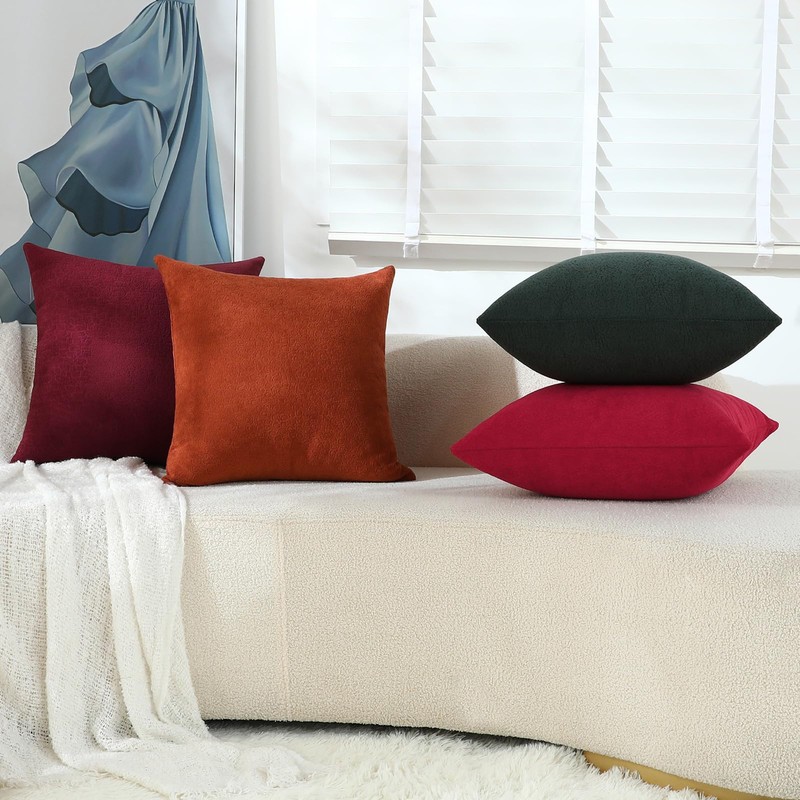 Jeneoo Burgundy Decorative Throw Pillow Covers Soft Chenille Comfy Square